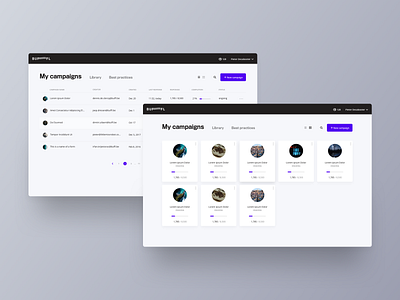 Buffl - Dashboard campaign card dahsboard grid grid logo list overview purple survey table ux visual