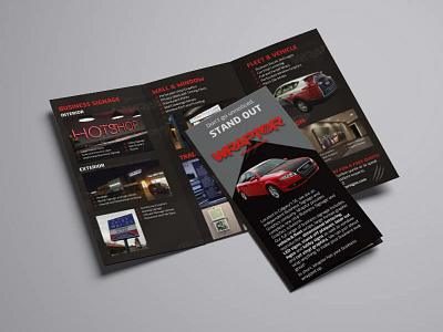 Brochure design - Wraptor Signs & Graphics brand branding brochure brochure design brochure layout canada car design clean creative dark theme design flat flyer graphic design illustration modern signage vector vehicle wrap