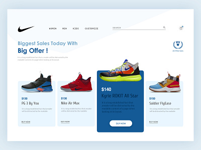 Nike Landing Page Redesign badge cart heading interface landign page navigation bar nike offers shop ui