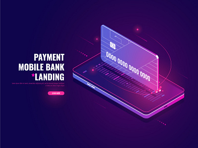 Mobile Bank 3d app banner concept digital electronic illustration isometric mobile pink smartphone technology