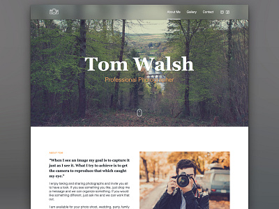 Photographer | About Me camara design frosted glass header irish landing page nav photograhy photographer transparent typography web design website wip wood