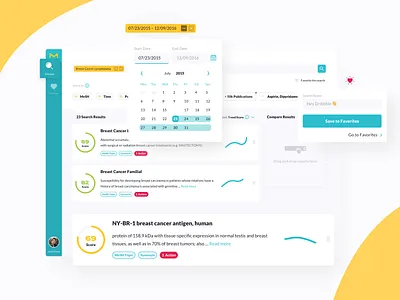 Scientific Trends Discovery 🚀 app button calendar diagram favourite filter graph health healthcare like navigation professional research result row science search tag ui ux