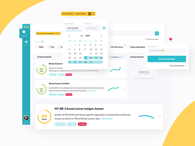 Scientific Trends Discovery 🚀 app button calendar diagram favourite filter graph health healthcare like navigation professional research result row science search tag ui ux