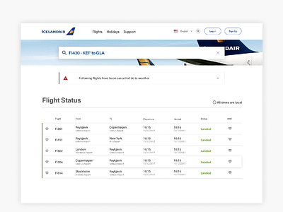 Flight status airline flight iceland table travel