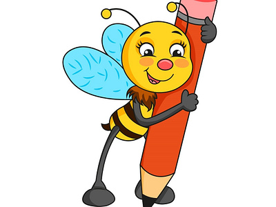 bee with pencil animation children book illustration davetiye design dribble dribble invitation flat icon illustration illustrator invitation logo mascot maskot minimal vector web website yayınevi çizer