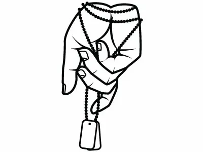 Hand with dog tag dog tag drawing hand illustration monochrome vector