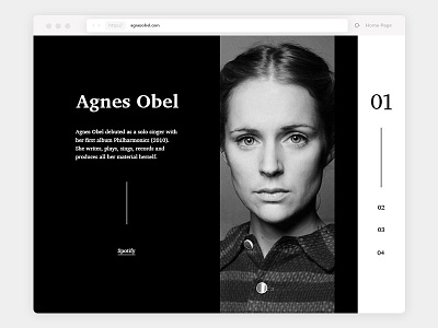 Artist CV Site agnes obel art artist bio black and white cv music site ui
