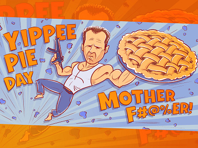 Yippee Pie Day! bruce willis caricature character design die hard digital illustration illustration pie pie day