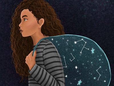 Star Thief art charactedesign children art children book illustration constellation constellations curly hair girl illustration stars thief universe woman