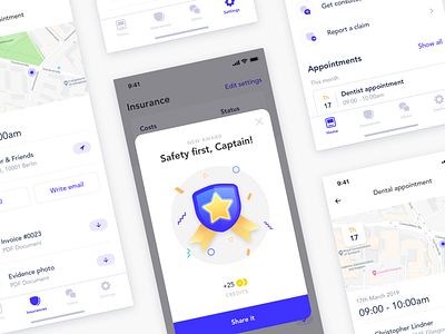 Insurance App – Gamification app clean gamification illustration insurtech interface ios light minimal modern ui ux