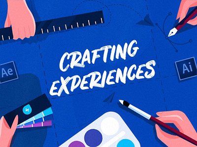 Crafting Experiences - Cover for Design Group blog cover blog design blog graphic blue colour branding chennai colour palette design design group designers club designing flat illustration flat illustrations freshworks illustration illustrator information technology photoshop ruler vector