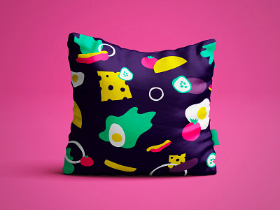 Pillow burger art bacon brand branding burger cheese color creative design designproject draw egg food graphic design illustration onion pattern pickle pillow salad
