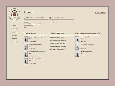 The Cellar Account Page branding color design ecommerce flat typography ui ux web