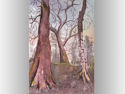 Trees002 illustration traditional art watercolour painting