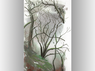 Trees001 illustration traditional art watercolour painting