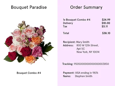 Daily UI #017 Receipt - Bouquet of Flowers Delivery 017 bouquet dailyui dailyui 017 delivery flowers order order summary receipt summary