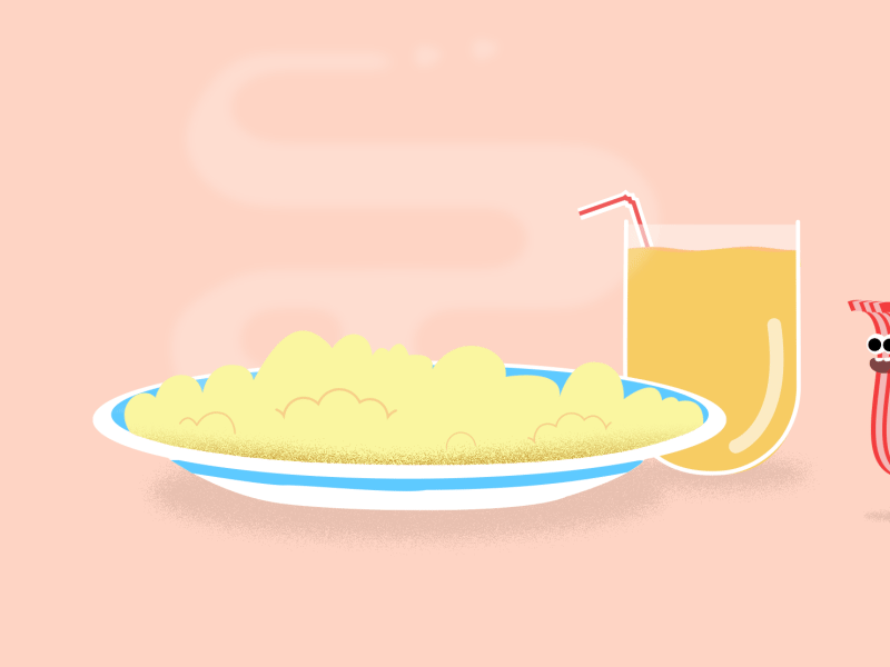 Bacon and Eggs 2d animation bacon breakfast character animation drinking eggs food gif glass loop orange juice plate smoke steam straw