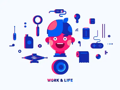 Work & Life airpods car entertainment game illustration life self portrait tool tyres work