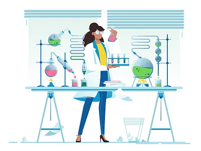 Woman chemist chemist flat illustration kit8 laboratory liquid pharmaceutical researcher scientist vector woman