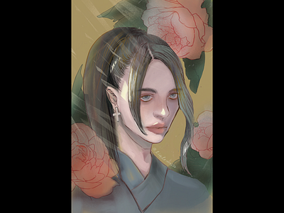 Daily portrait drawing #2 character digital art flowers graphy illustration illustrator ipad oc pessimism portrait portrait drawing procreate