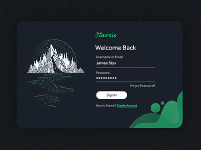 Serene Sign In | Dark Theme Sign In conceptual work dark form dark theme green interaction interaction design interaction form lake mountains neon neon green neon sign serene serene theme sign in sign in box sign in form sign up signup star design