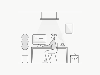 Individual Workspace black white building illustration lines minimal office stroke work