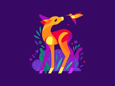 Fawn & Bird bird colibri deer fawn floral