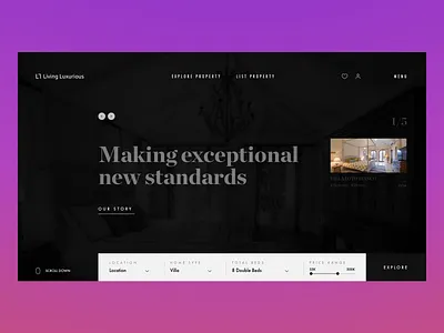 Luxury Living dark homes landing page landing page concept minimal real estates ui uiux unusual navigation ux villas website
