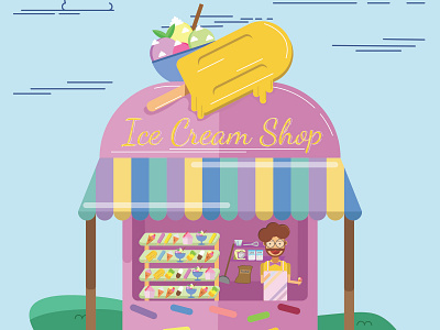 Ice Cream Shop branding charachter design cute design flat food fun funny funny ice cream illustration vector