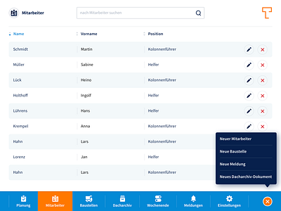 Dashboard: Employees Listing app application application design application development blue dashboard design flat list view listing minimal orange ui ux white