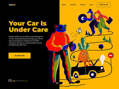 CarAid Landing Page branding car car service character design design studio digital art graphic design hero image illustration interaction design landing page mechanic mobile ui user experience ux web web design website