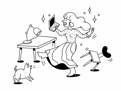 Happy Girl black white illustration marketologist social media vector women