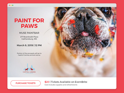 Daily UI | 070 canine daily ui challenge dailyui dailyui 070 design dogs event listing paint pets tickets ui web