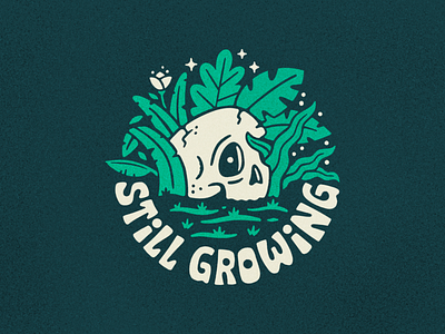 Still Growing badge illustration jungle leaves skull