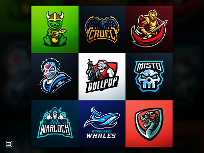 DaseDesigns Mascot Logo collection | Logofolio 2018 2018 bulldog daseedesigns dragon esports logo gaming gaming logo knights logo logofolio mascot logo skull sports turtle logo warlock whale