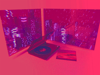 V i g n e t t e animation audiovisual blender chillhop city illustration lofi motion design music rain record player skyline urban vinyl