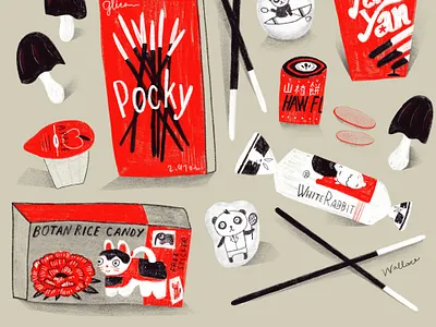 Asian Candy asian candy candy drawing illustration panda pocky white rabbit