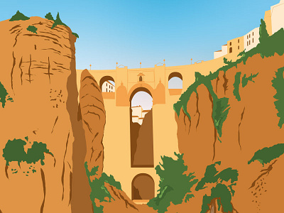 Ronda andalusia illustration art malaga mountain rock ronda spain vector