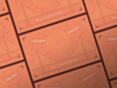 50 Years card celebration daisy golden gate bridge happy invitation san francisco