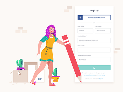 Register page art beige branding creative creative seller design ecommerce girl illustration pink register shopping sign in typography ui ui design