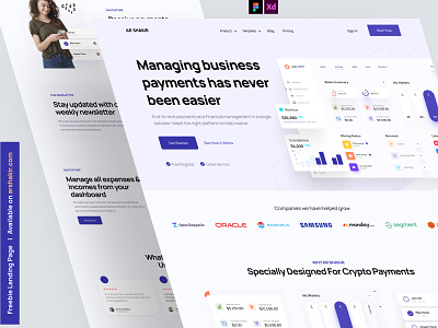 Freebie landing page design for SaaS/FinTech for XD and Figma about us blog call to action contact us features footer header homepage how it works landing landing page our blog our process related companies saas landing page saas website testimonials web web design website
