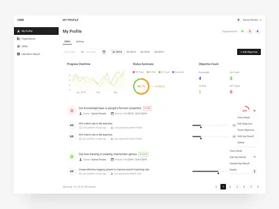 2OKR Dashboard Test - Light black white chart dashboad light profile progressbar web