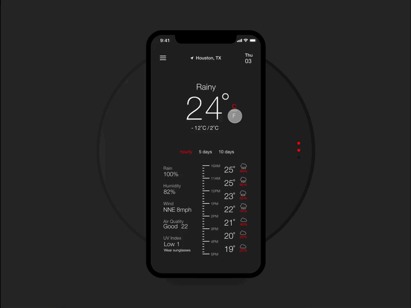 Minimalistic weather app adobe xd iphone x switch weather app