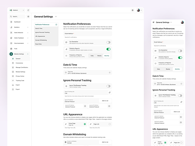 General Settings Design - Visitor Analytics app application design general settings layout option options settings tabs toggle toggles ui