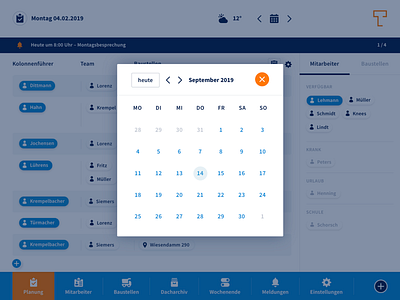 Dashboard: Personnel Planning app blue clean design flat minimal orange responsive design ui ui ux design ux web app web application design web application development white