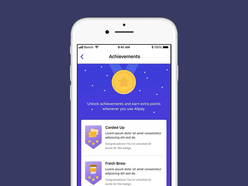 Payment Achievements achivements app badges listing mobile app mobile app design principle app principle for mac prototype ui ui design user interface ux