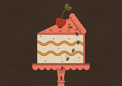 The Little Things ants bugs cake cake stand cherry food illustration line line art texture