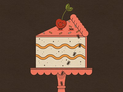The Little Things ants bugs cake cake stand cherry food illustration line line art texture