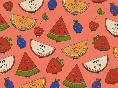 The Little Things Pattern ants cherry flat fruit illustration line art orange pattern strawberry texture watermelon