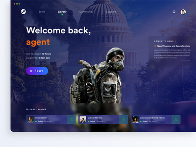 Steam Exploration desktop friends gaming play search steam the division ubisoft ui ui ux design user interface